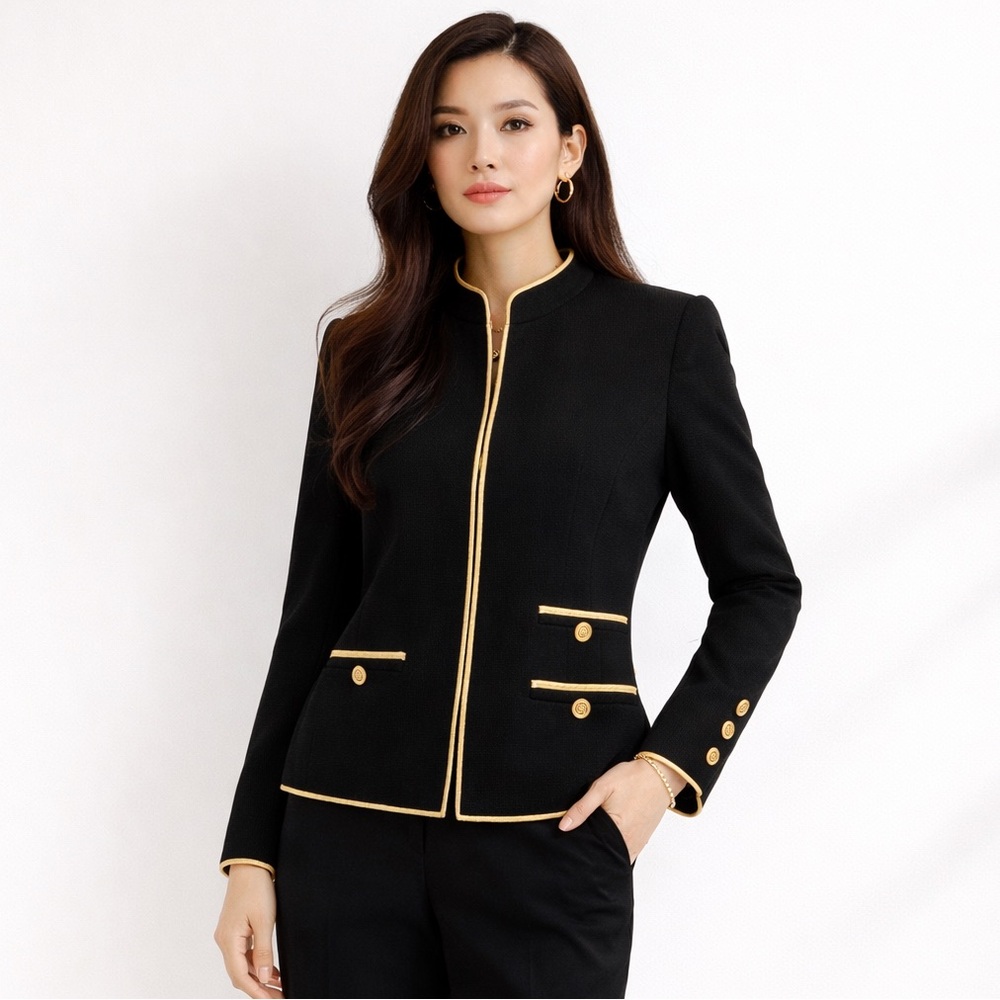 Gumps San Francisco Vintage Black Gold Trim Jacket Hook Eye Size M Vintage